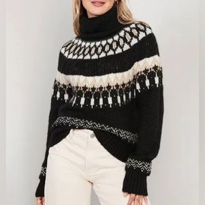 Old Navy Cozy Fair Isle Cable Knit Turtleneck Sweater in Black Women’s Size XXL